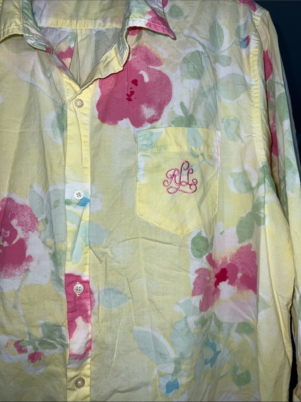 Ralph Lauren Pastel Yellow Shirt with Pink Collar and Mint Accents - Picture 2 of 9